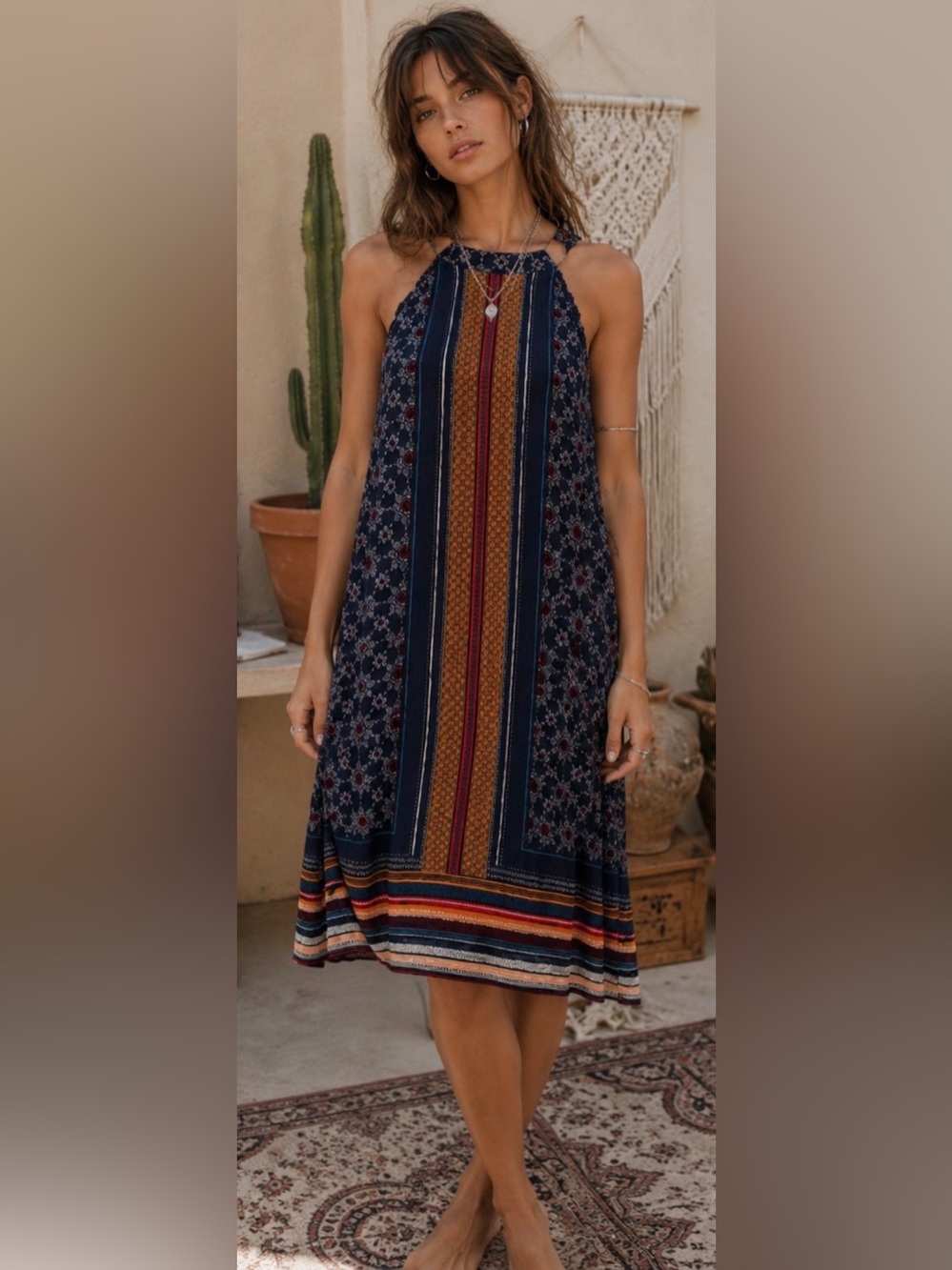 Coco + Jaimeson Boho Printed Sleeveless Midi Dress | Size Large